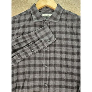 J. Lindeberg Flannel Shirt Black Gray Checkered Plaid Pattern Men's Size M